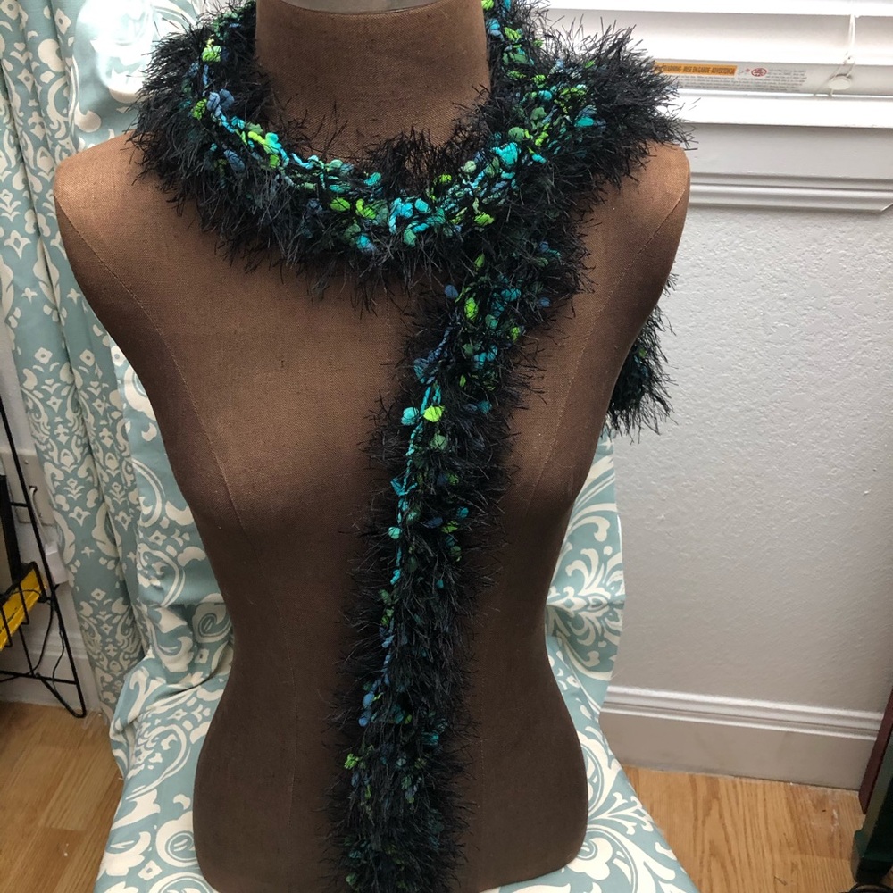 Scarf, black, green and aqua